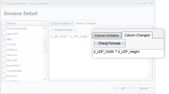 Screengrab of AutoCount dashboard showing how to set custom columns and formulas.